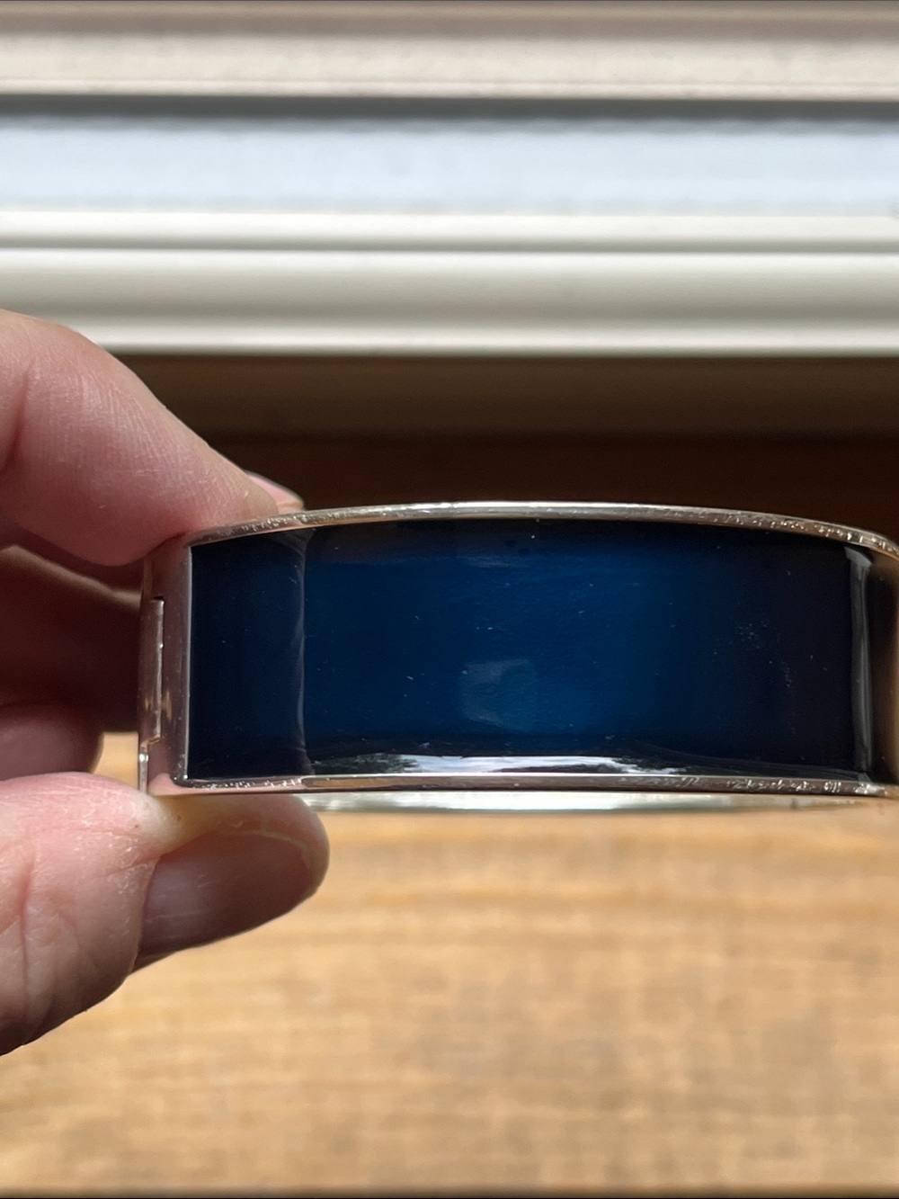 Blue Cuff Bracelet with polished silver